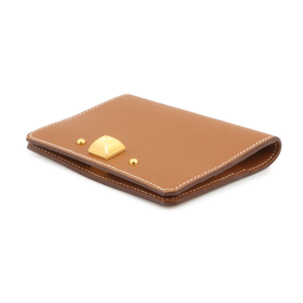 HERMES Medall Card Case Gold Veau Madame