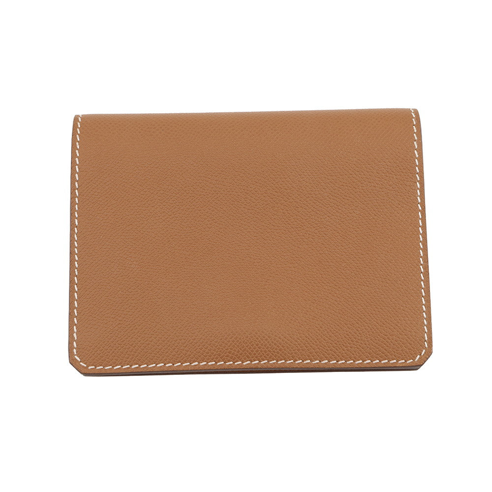 HERMES Medall Card Case Gold Veau Madame