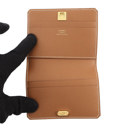 HERMES Medall Card Case Gold Veau Madame