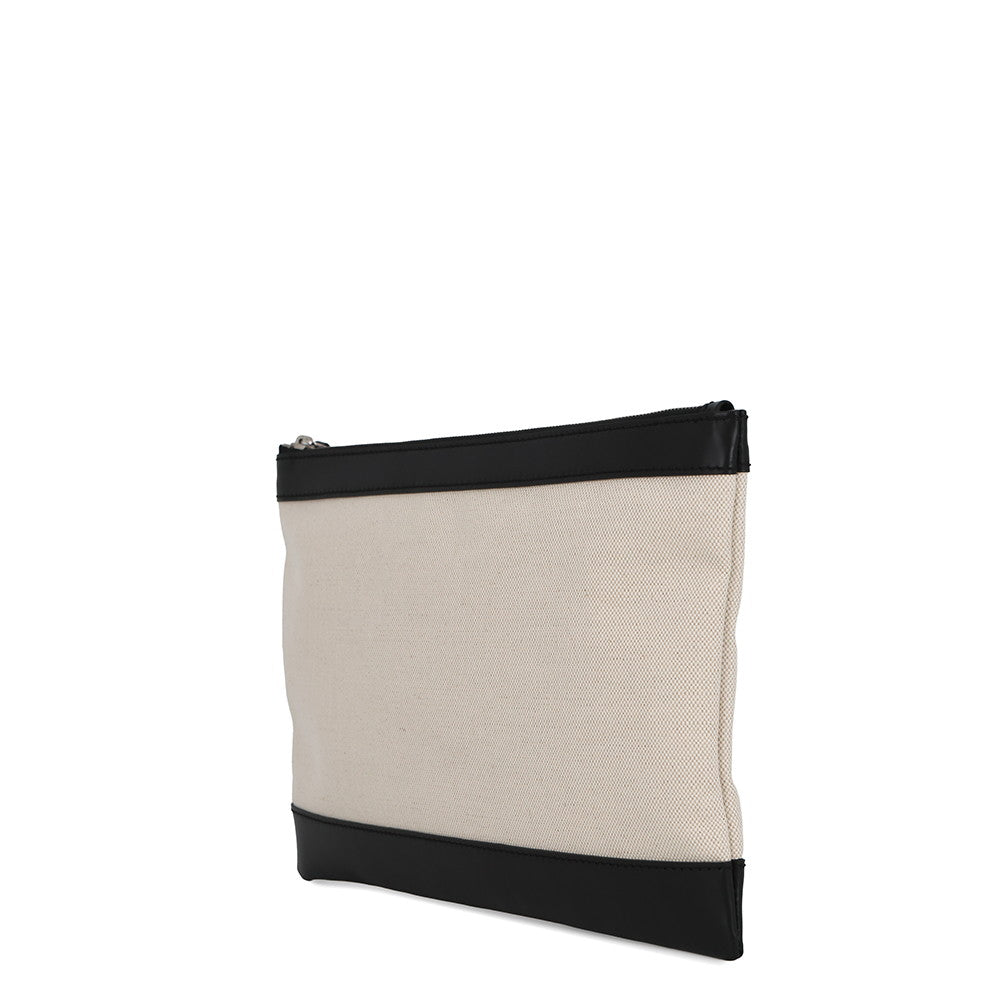BALENCIAGA Navy Clip Clutch Back Natural/Black373834 9260 Leather Canvas