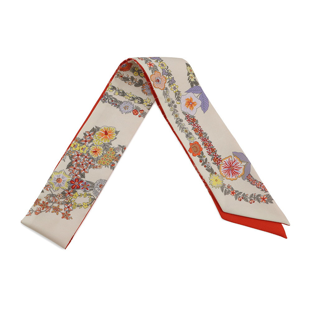 HERMES Twilly BRIDES DE GALA EN FLEURS Brides de Gala en Fleurs Vanilla/Orange/Khaki Silk100%