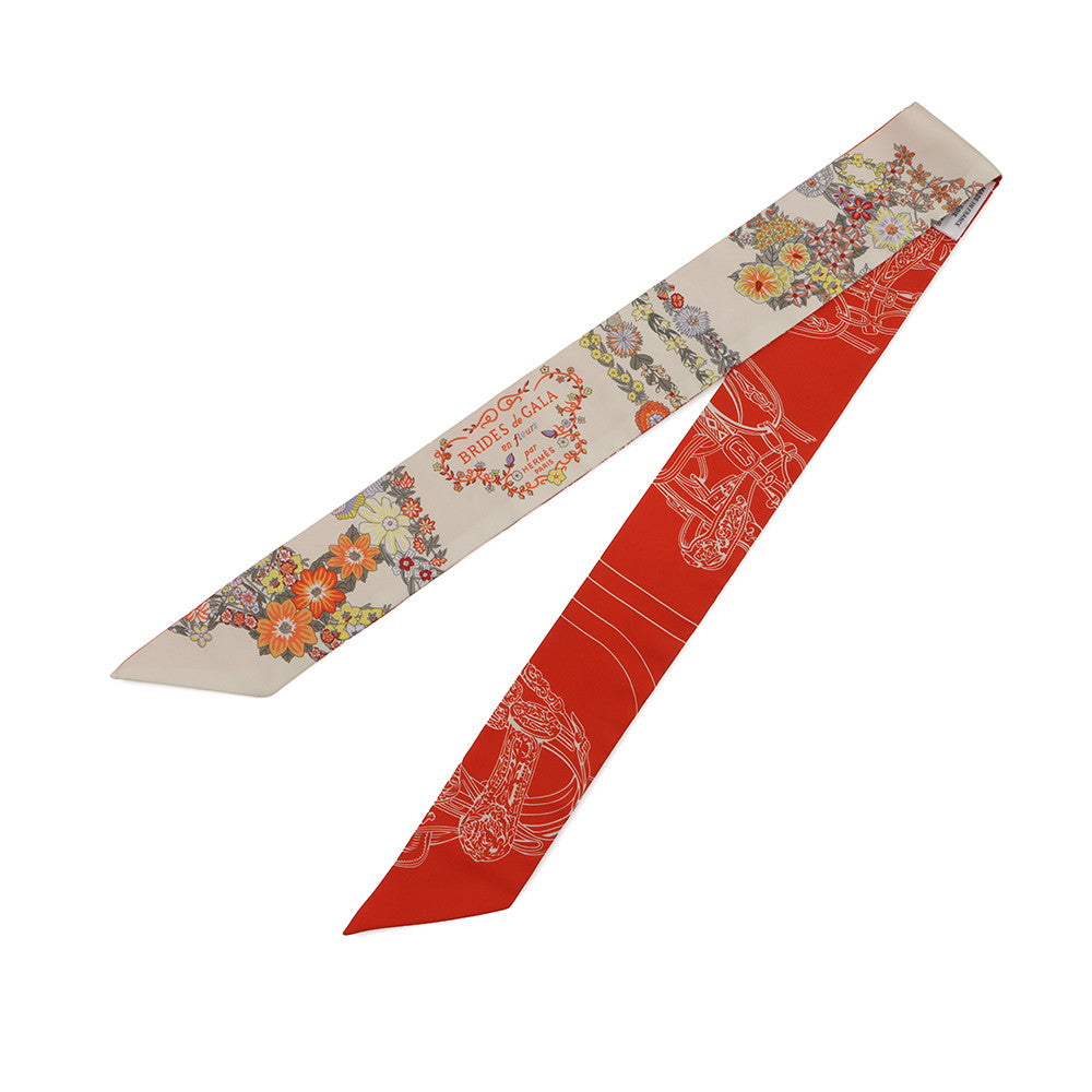 HERMES Twilly BRIDES DE GALA EN FLEURS Brides de Gala en Fleurs Vanilla/Orange/Khaki Silk100%