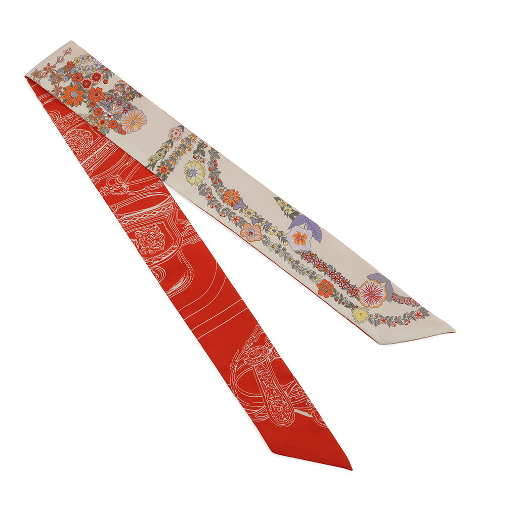 HERMES Twilly BRIDES DE GALA EN FLEURS Brides de Gala en Fleurs Vanilla/Orange/Khaki Silk100%