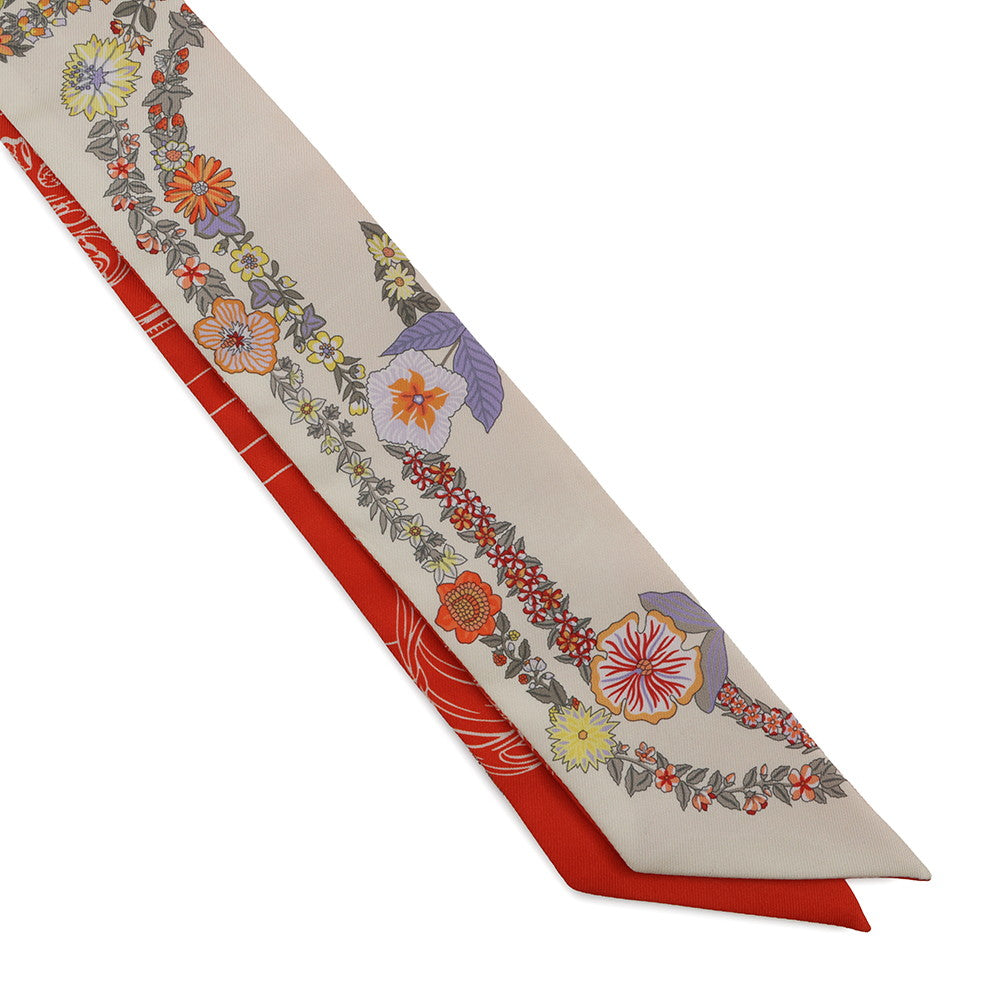 HERMES Twilly BRIDES DE GALA EN FLEURS Brides de Gala en Fleurs Vanilla/Orange/Khaki Silk100%
