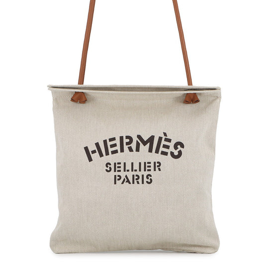 HERMES Aline Ecru/Fauve Toile Chevrons Barenia Leather Size MM