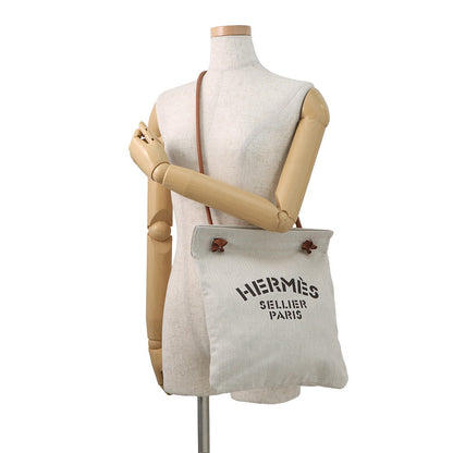 HERMES Aline Ecru/Fauve Toile Chevrons Barenia Leather Size MM