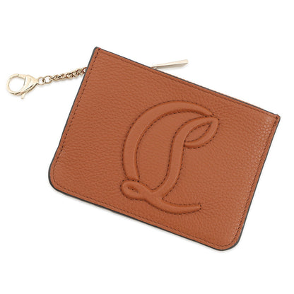 Christian Louboutin BY MY SIDE Key Chain Card Case Coin Purse Brown/Red3235084 Leather