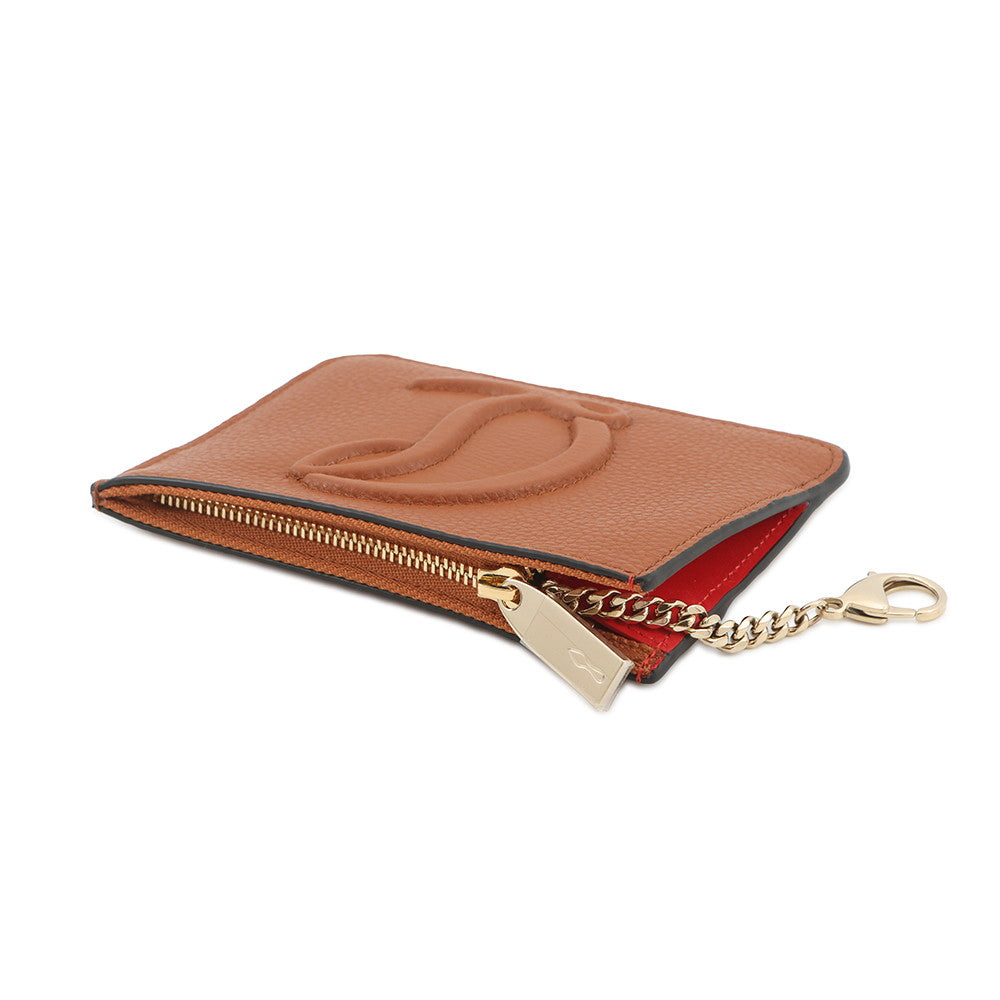 Christian Louboutin BY MY SIDE Key Chain Card Case Coin Purse Brown/Red3235084 Leather