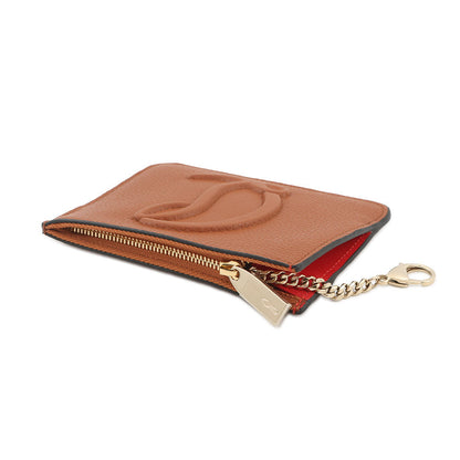 Christian Louboutin BY MY SIDE Key Chain Card Case Coin Purse Brown/Red3235084 Leather