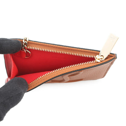 Christian Louboutin BY MY SIDE Key Chain Card Case Coin Purse Brown/Red3235084 Leather
