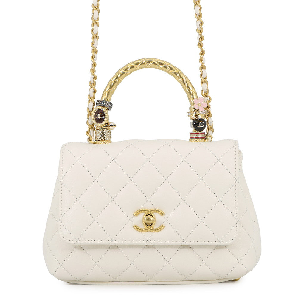 CHANEL Coco Handle 2WAYHandbag WhiteAS2215 Lambskin Size XXS