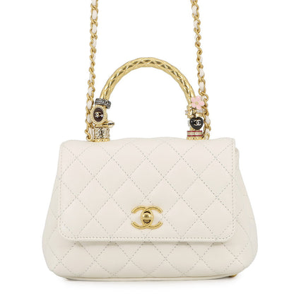 CHANEL Coco Handle 2WAYHandbag WhiteAS2215 Lambskin Size XXS