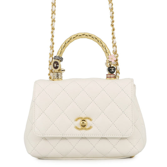 CHANEL Coco Handle 2WAYHandbag WhiteAS2215 Lambskin Size XXS