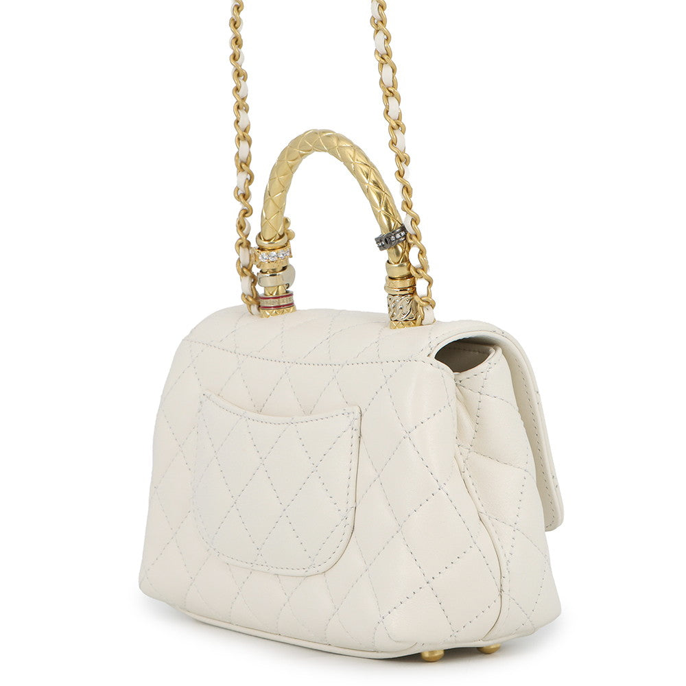 CHANEL Coco Handle 2WAYHandbag WhiteAS2215 Lambskin Size XXS