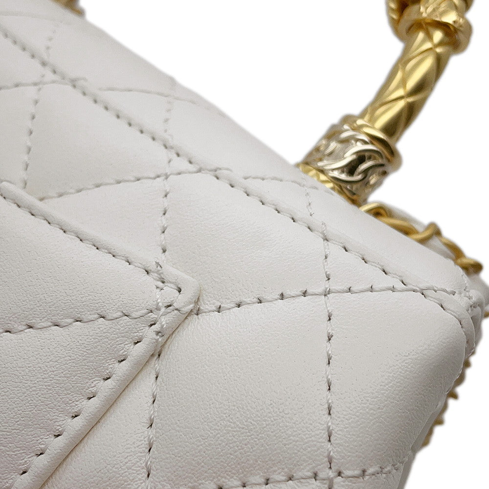 CHANEL Coco Handle 2WAYHandbag WhiteAS2215 Lambskin Size XXS