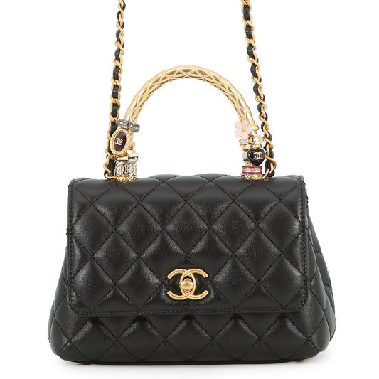 CHANEL Coco Handle 2WAYHandbag BlackAS2215 Lambskin Size XXS