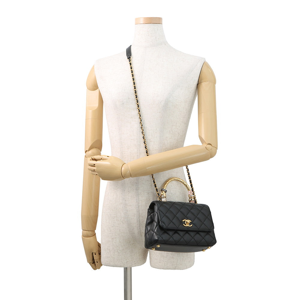 CHANEL Coco Handle 2WAYHandbag BlackAS2215 Lambskin Size XXS