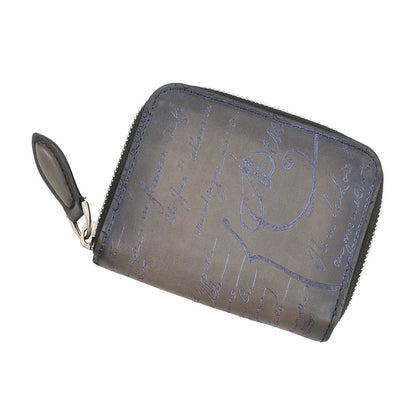 Berluti Calligraphy Amethyste Patina Round Zip Coin Purse Gray/Purple Leather