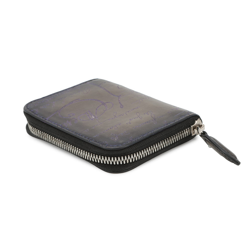 Berluti Calligraphy Amethyste Patina Round Zip Coin Purse Gray/Purple Leather