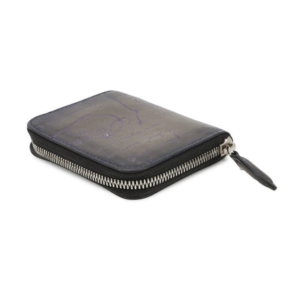 Berluti Calligraphy Amethyste Patina Round Zip Coin Purse Gray/Purple Leather