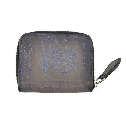 Berluti Calligraphy Amethyste Patina Round Zip Coin Purse Gray/Purple Leather