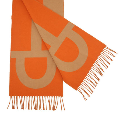 HERMES Scarf Grand Mall Orange/Brown Cashmere100%