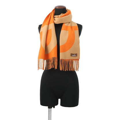 HERMES Scarf Grand Mall Orange/Brown Cashmere100%