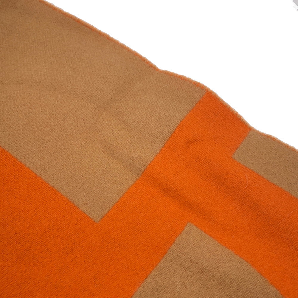 HERMES Scarf Grand Mall Orange/Brown Cashmere100%