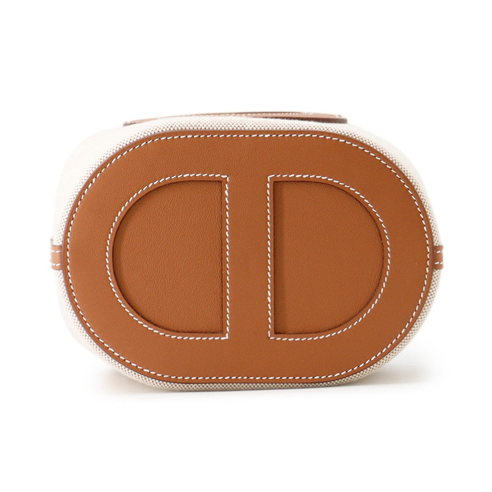 HERMES In the loop Gold/Ecru Toile H Swift Leather Size 18