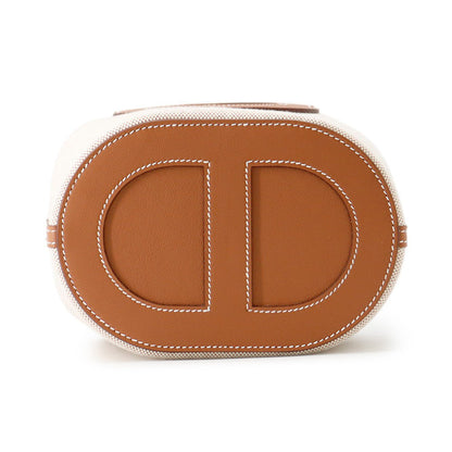 HERMES In the loop Gold/Ecru Toile H Swift Leather Size 18