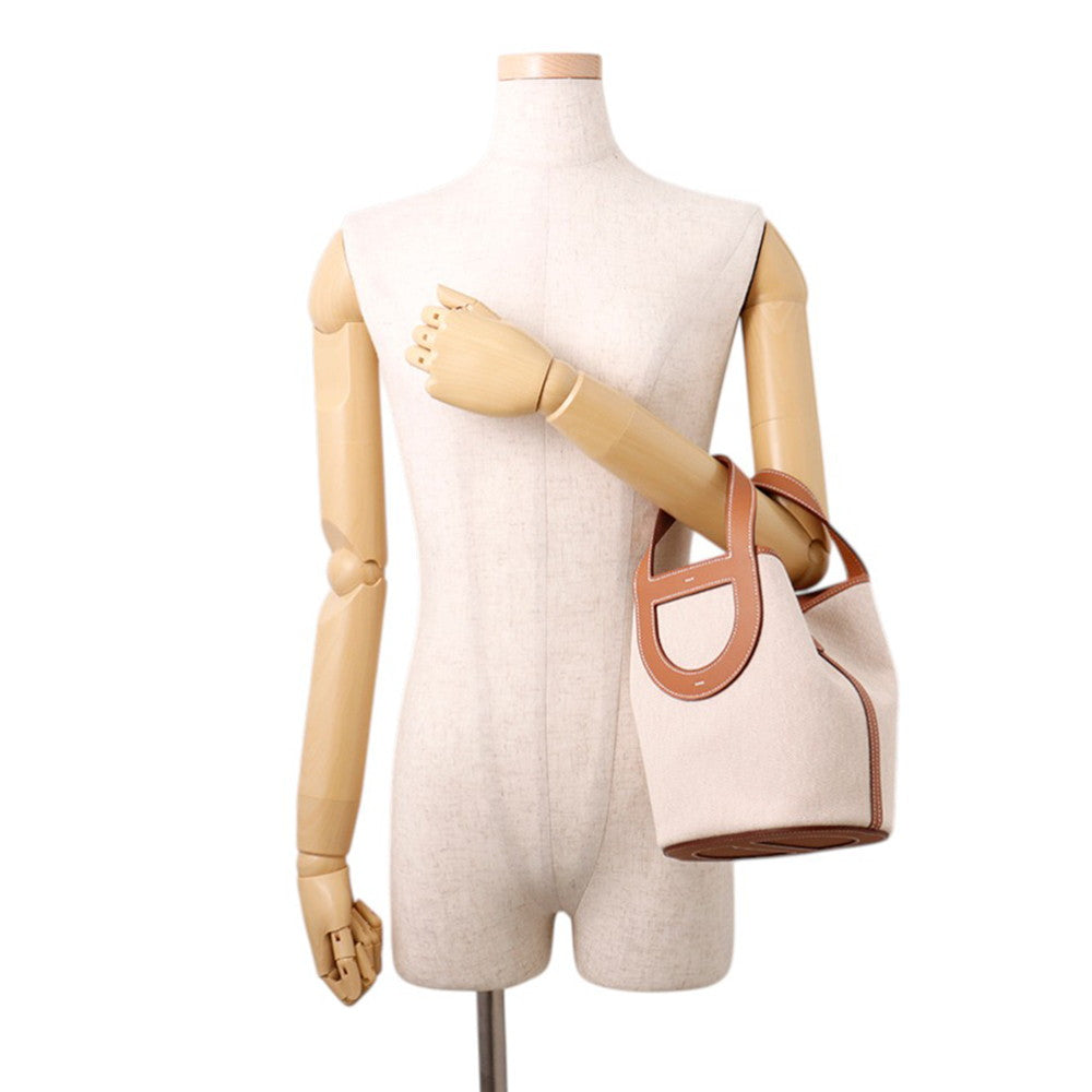 HERMES In the loop Gold/Ecru Toile H Swift Leather Size 18