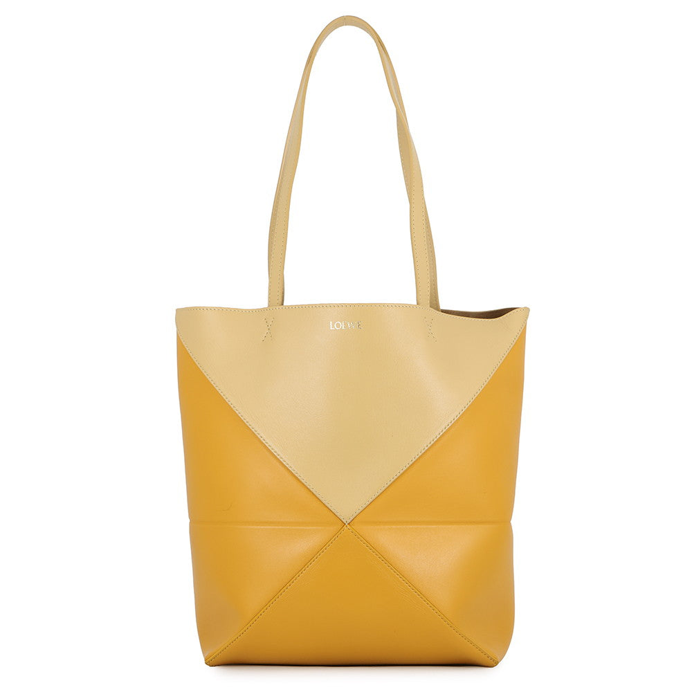 LOEWE Puzzle Fold Tote Dark Butter/SunflowerA779G50X18 Calf Leather Size Medium