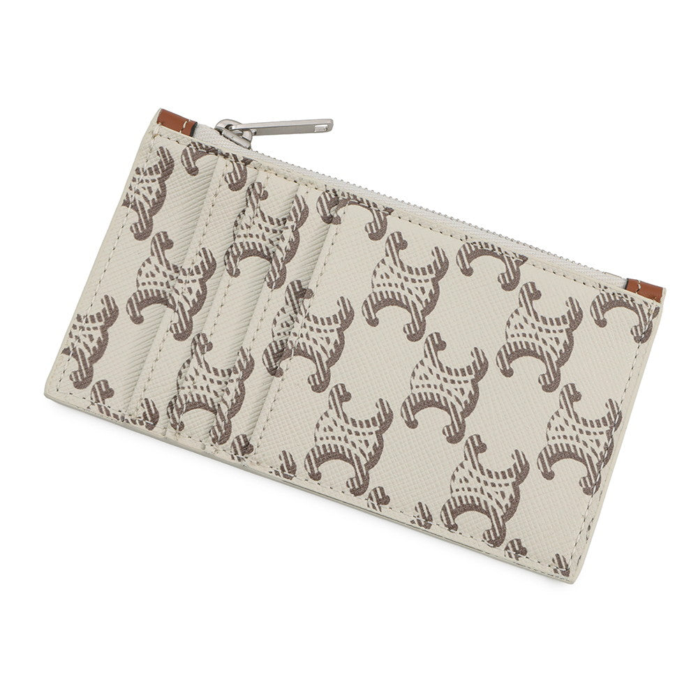 CELINE Triomphe Zip Card Holder Tan/Ecru10B682EEN.04LE PVC/Leather