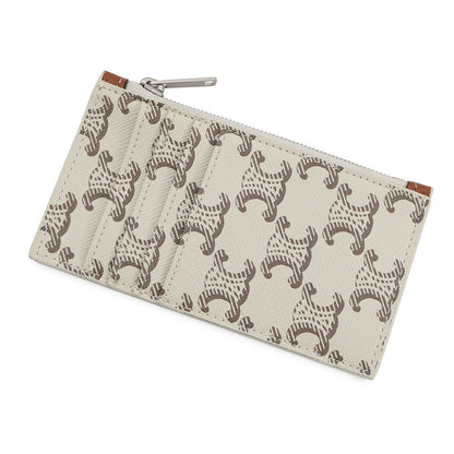 CELINE Triomphe Zip Card Holder Tan/Ecru10B682EEN.04LE PVC/Leather