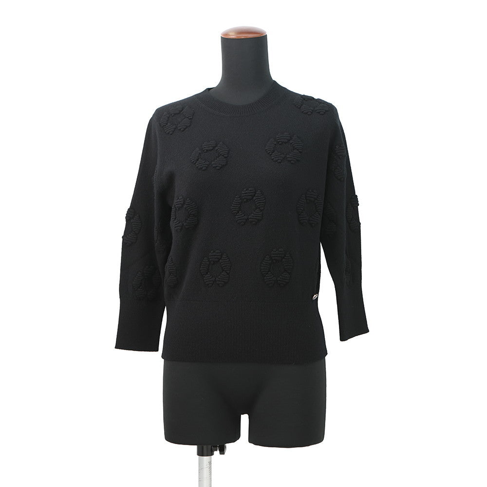 CHANEL Camellia Jacquard Knit Sweater Size 36 BlackP56231-K07328-94305 Cashmere100%