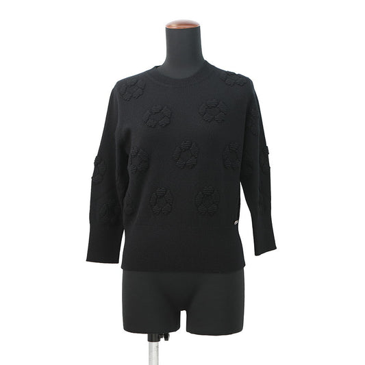 CHANEL Camellia Jacquard Knit Sweater Size 36 BlackP56231-K07328-94305 Cashmere100%
