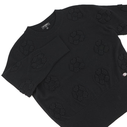 CHANEL Camellia Jacquard Knit Sweater Size 36 BlackP56231-K07328-94305 Cashmere100%