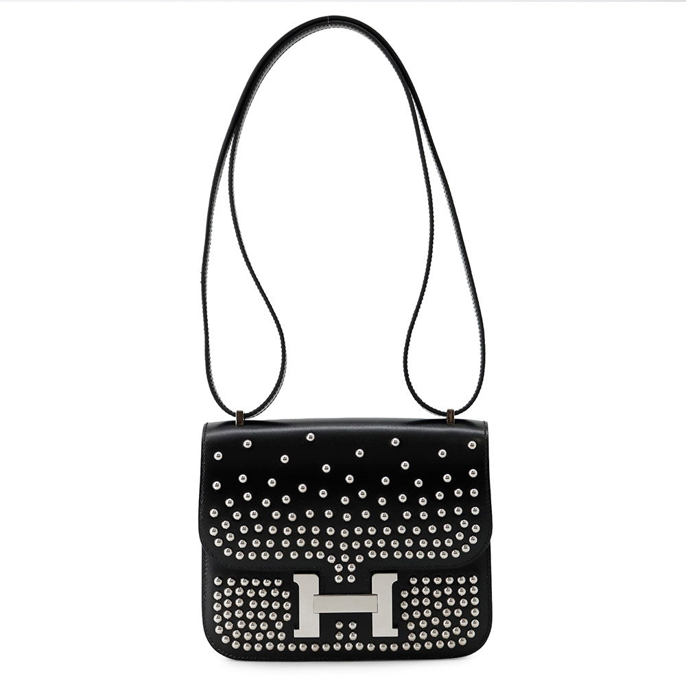 HERMES Constance3 Miroir Cloute Black Box Calf Leather Size Mini