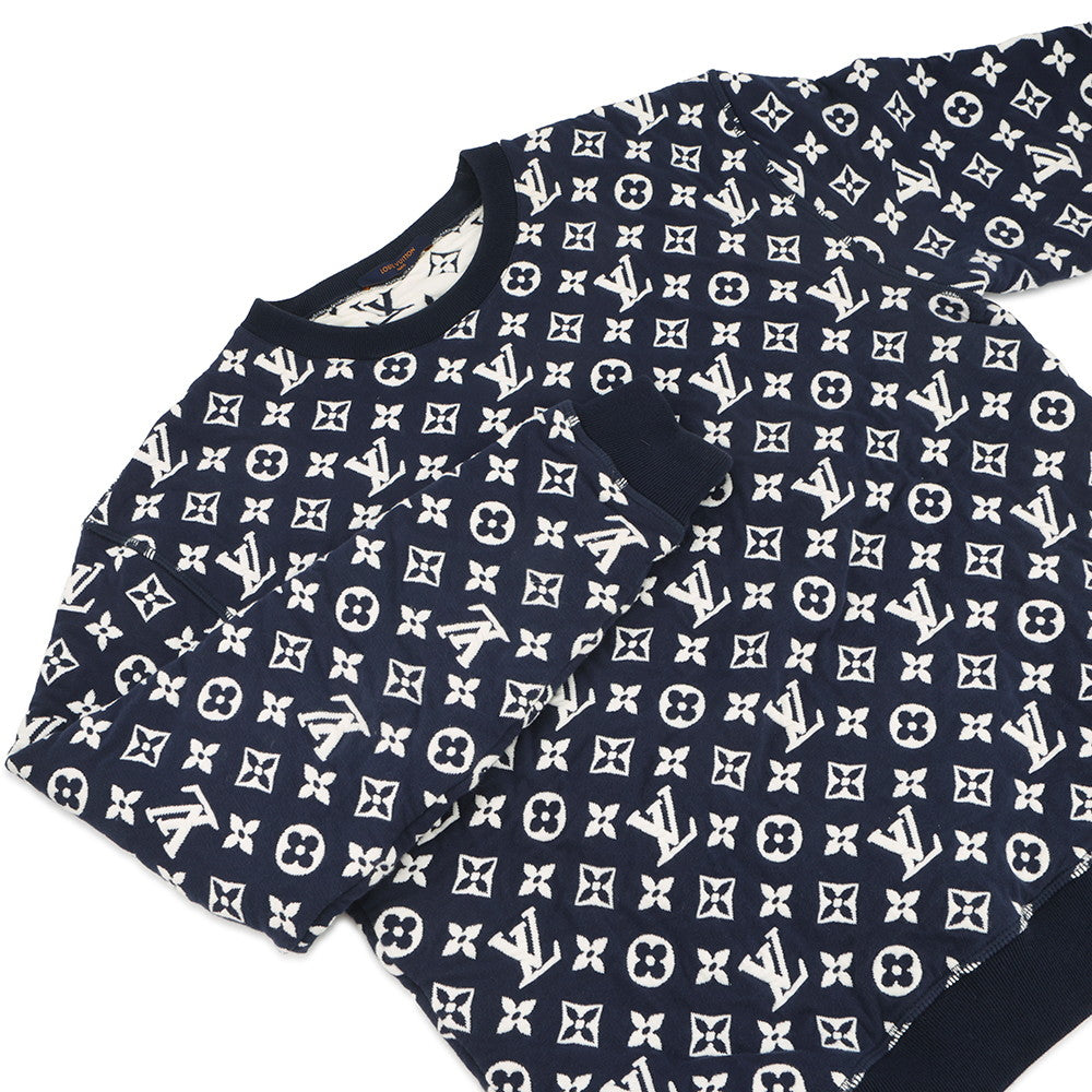 LOUIS VUITTON Monogram all-over print knitted fabric Size S Navy/WhiteRM211Q Cotton78% Nylon18% Polyurethane4%