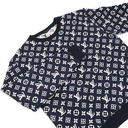 LOUIS VUITTON Monogram all-over print knitted fabric Size S Navy/WhiteRM211Q Cotton78% Nylon18% Polyurethane4%