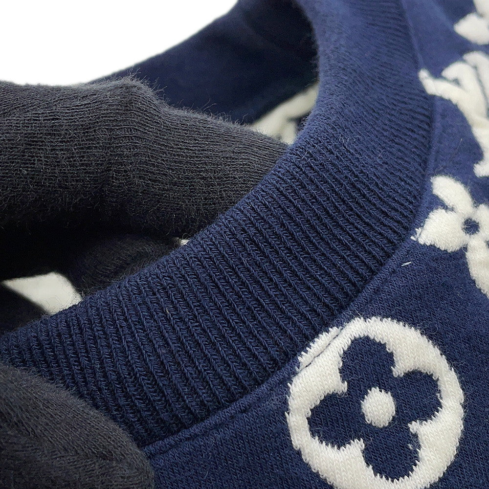LOUIS VUITTON Monogram all-over print knitted fabric Size S Navy/WhiteRM211Q Cotton78% Nylon18% Polyurethane4%