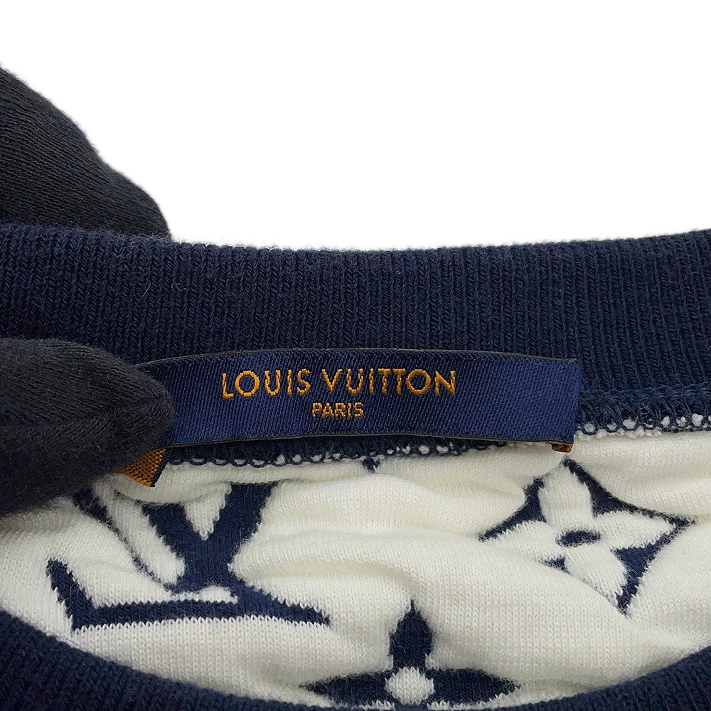 LOUIS VUITTON Monogram all-over print knitted fabric Size S Navy/WhiteRM211Q Cotton78% Nylon18% Polyurethane4%