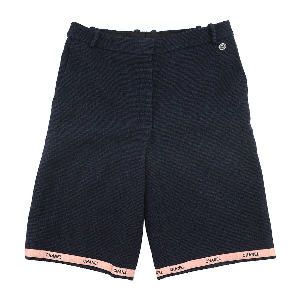 CHANEL Tweed Shorts CC Logo Size 36 NavyP70094-V33633-NB886 Cotton75% Wool 17% Polyamide8%