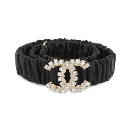 CHANEL CC Logo Belt Bijoux Size 75/30 Black Leather Rhinestone
