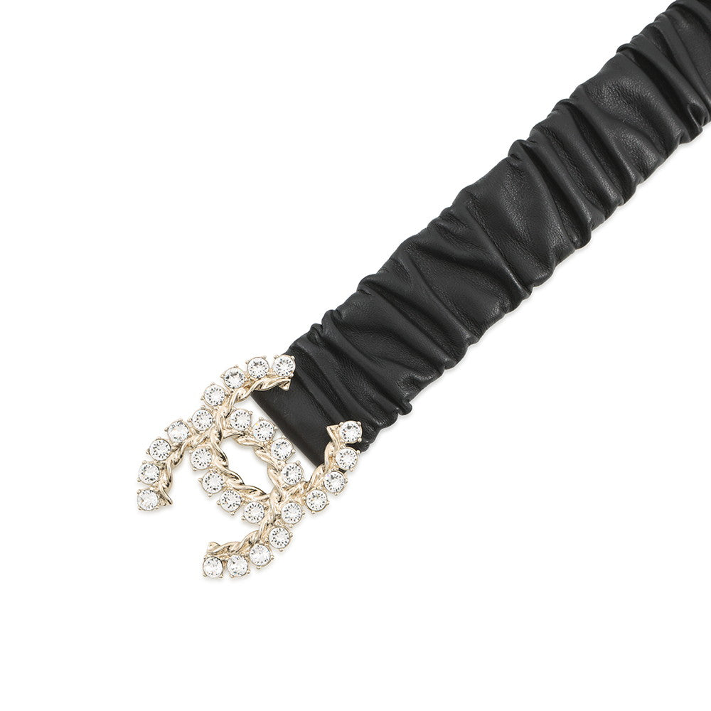 CHANEL CC Logo Belt Bijoux Size 75/30 Black Leather Rhinestone