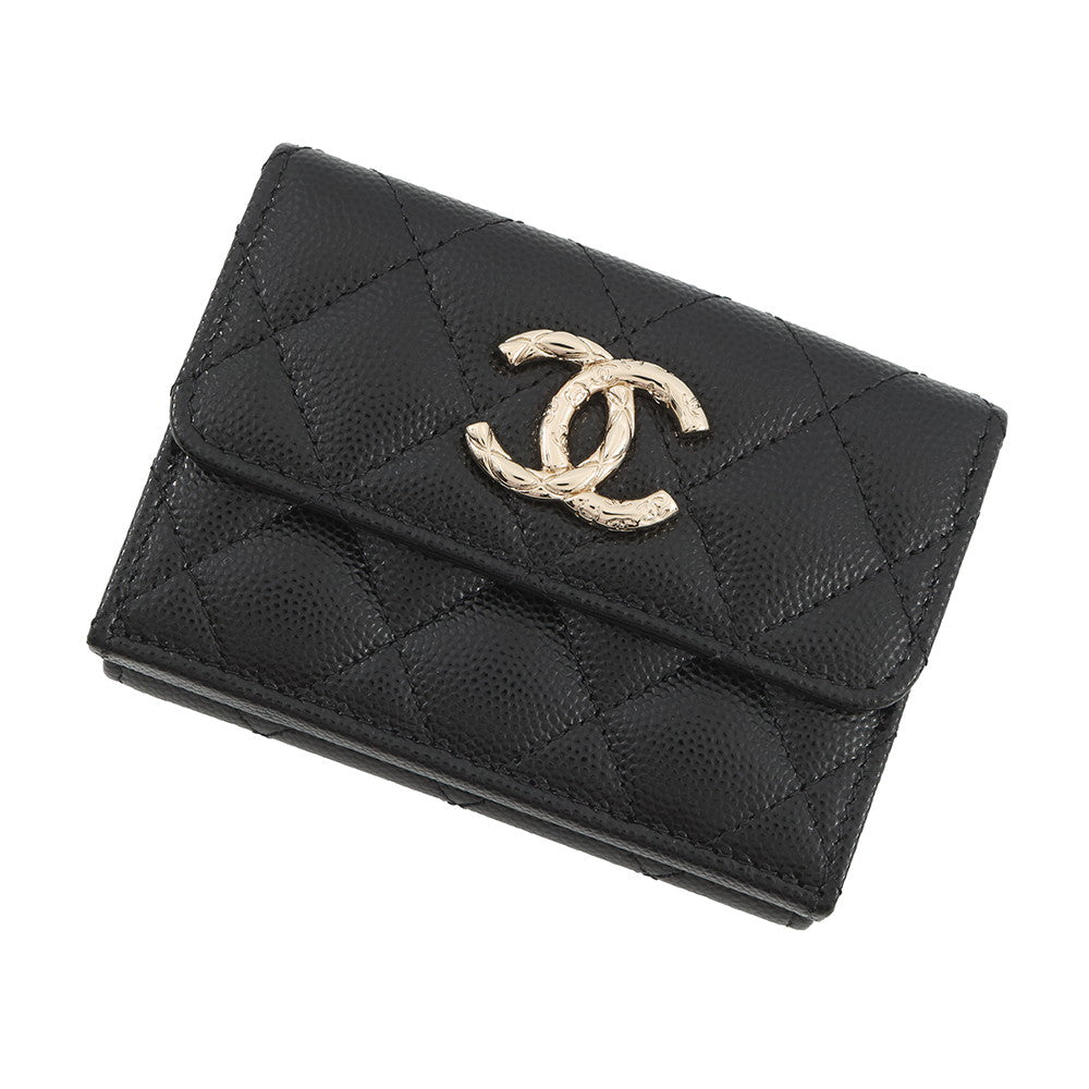 CHANEL Matelasse Small Flap Tri-fold Wallet BlackAP4319-B18212-94305 Caviar Leather