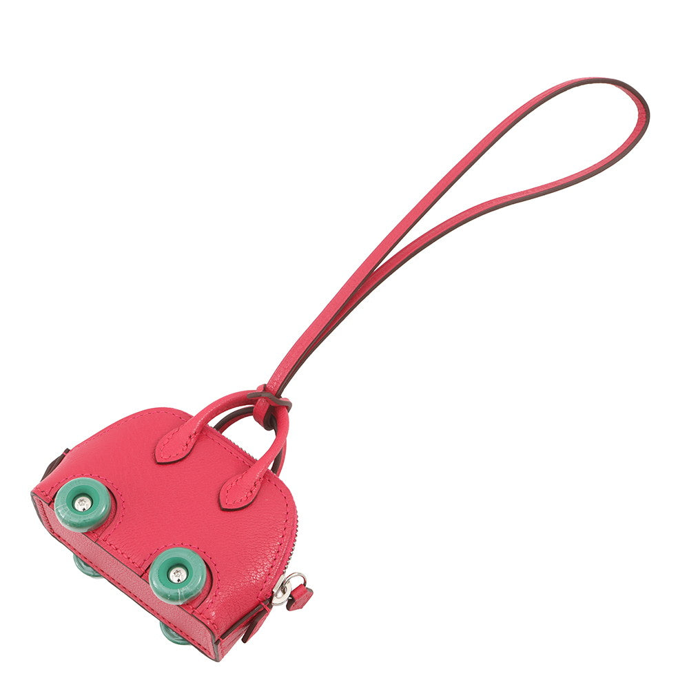 HERMES Bolide On-Wheel Bag Charm Rose Extreme/Vert Vertigo Chevre Myzore Goatskin