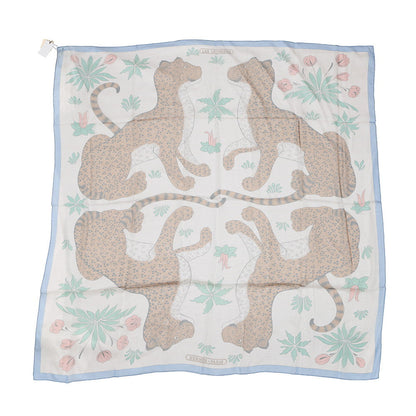 HERMES Carre Silk Muslin Leopard Size 140 Blue Lavender/Marron Clair/Menthol Silk100%