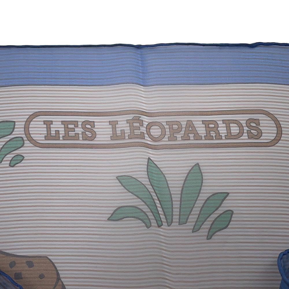 HERMES Carre Silk Muslin Leopard Size 140 Blue Lavender/Marron Clair/Menthol Silk100%