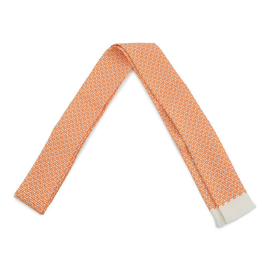 HERMES Necktie Scarf Orange/White Silk100%